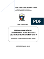 Universidad Nacional Daniel Alcides Carrión: Reprogramación Del Cronograma de Actividades Del Semestre Académico 2020-A
