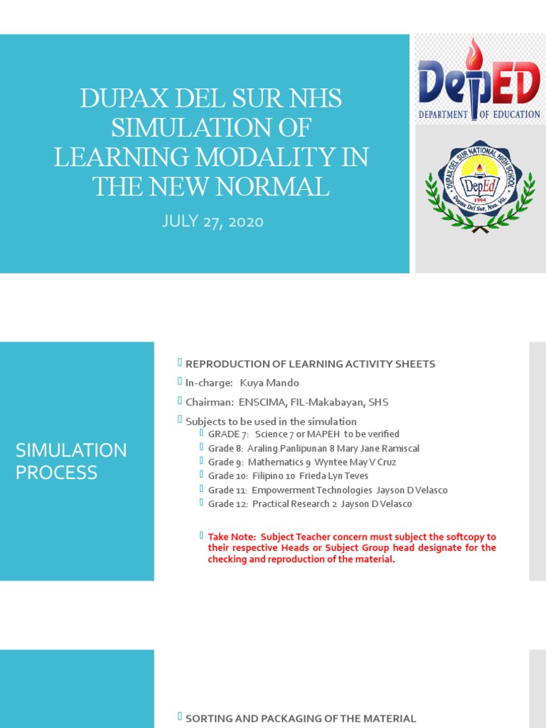 Simulation Process On The Delivery of Learning Modalities | PDF ...