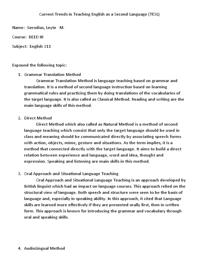 Trends in English Language Teaching Methods | PDF | Language Education ...