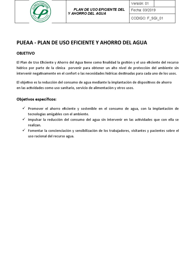 Plan de Ahorro y Uso Eficiente del Agua | PDF | Consumo (economía) | Ahorro