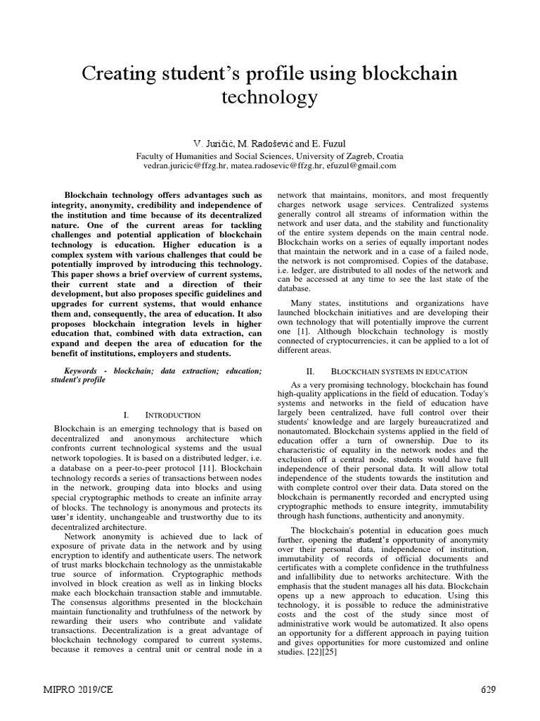 Creating Student's Profile Using Blockchain Technology PDF | PDF ...