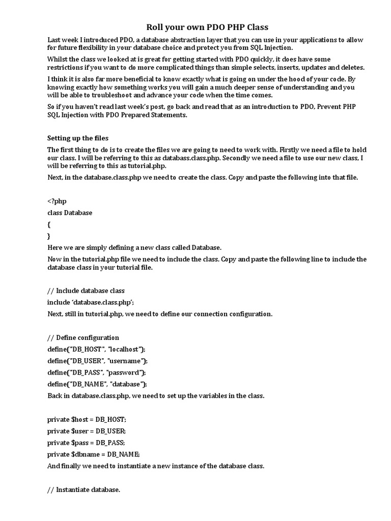 Roll Your Own PDO PHP Class PDF Database Transaction Page Layout