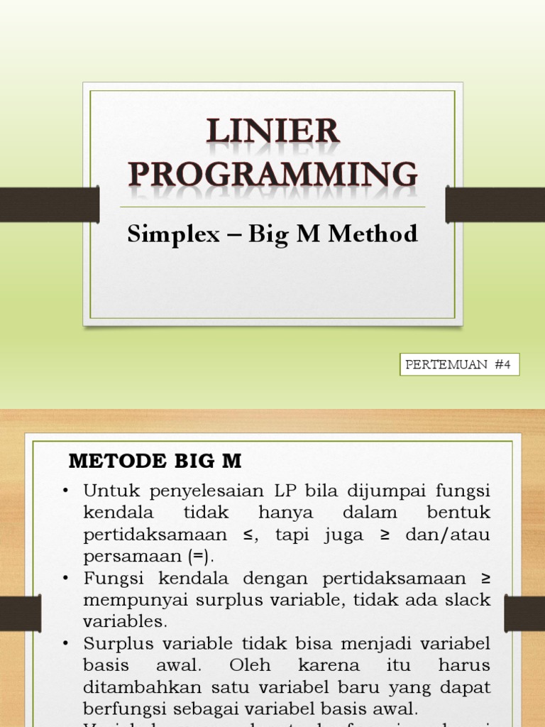 Metode Big M dalam Pemrograman Linier | PDF | Metode & Bahan Ajar