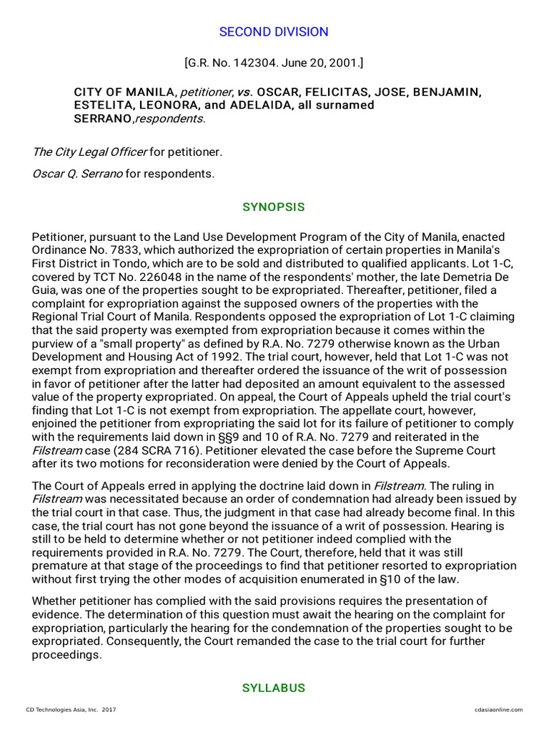 Manila Expropriation Case Review | PDF | Certiorari | Eminent Domain