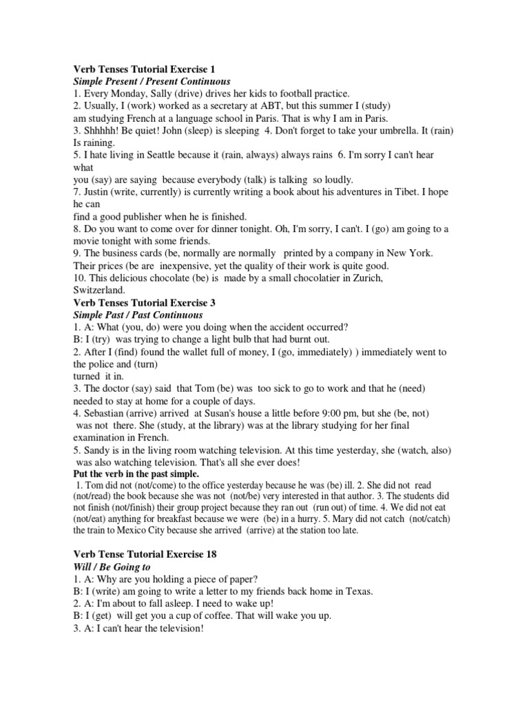 Verb Tenses Practice Exercises | PDF | Grammar | Linguistics