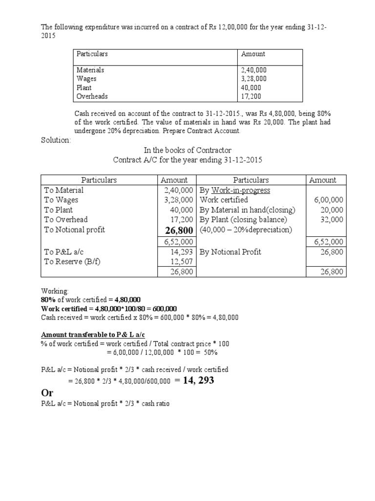 Contract Costing 4 Problems and Solution | Download Free PDF | Income ...