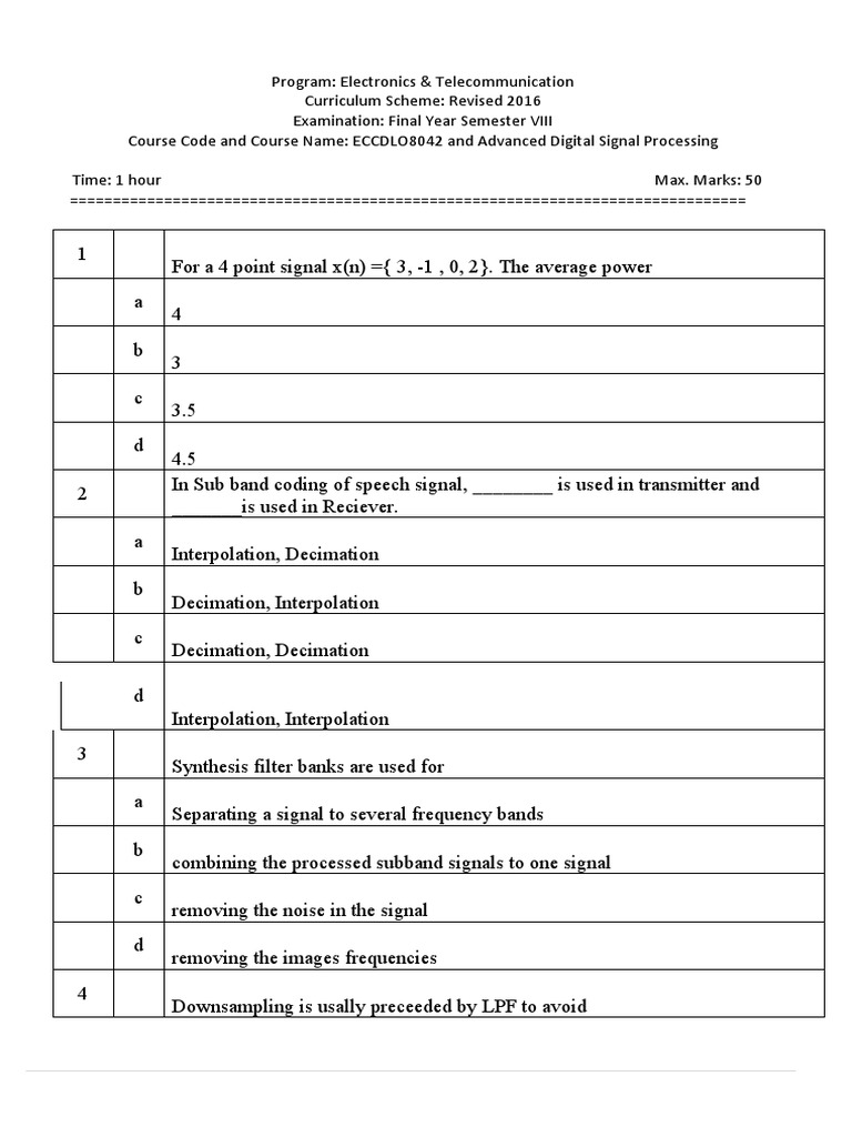 Advanced Digital Signal Processing Exam | PDF | Stationary Process ...