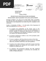 Department Order No. Series of 2014 Revised Rules and Regulations Governing Recruitment and Placement For Local Employment