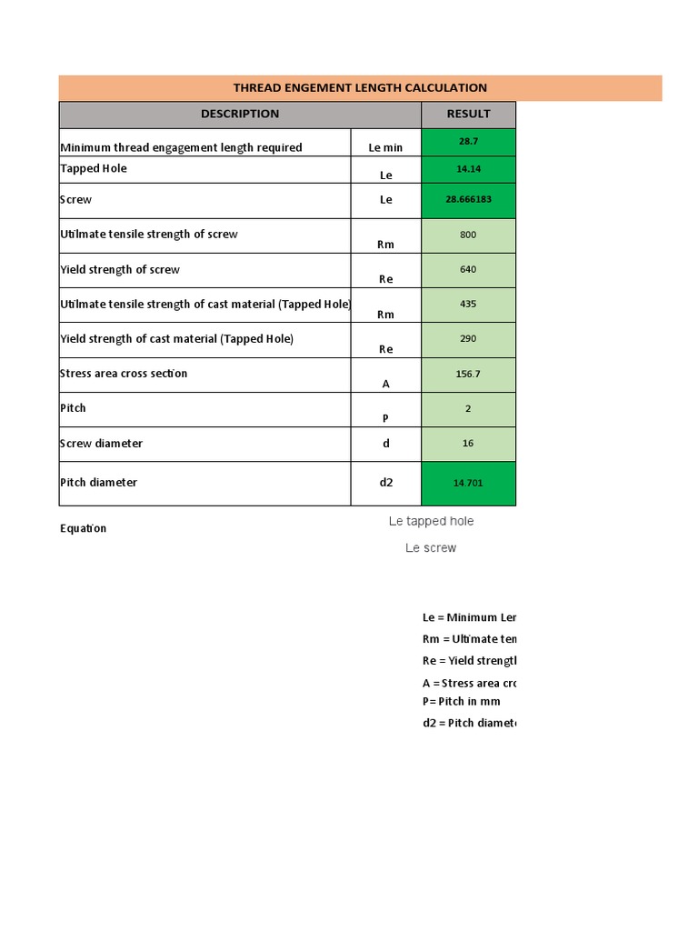 Thread Engagement Length Calculation PDF Strength Of Materials Screw