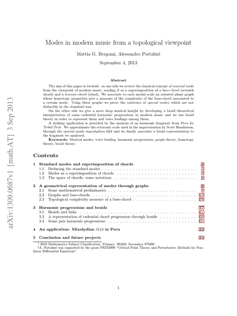 Topological Analysis of Musical Modes | PDF | Mode (Music) | Minor Scale