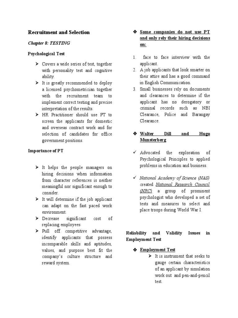 Recruitment and Selection: Chapter 8: TESTING | PDF | Educational 