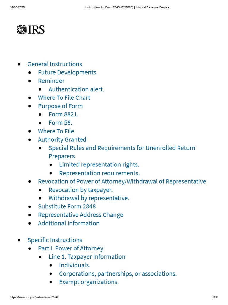Instructions for IRS Form 2848 | PDF | Internal Revenue Service | Tax ...