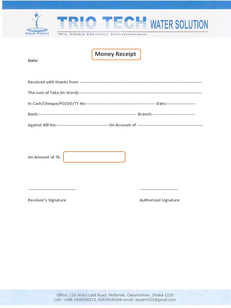 Money Receipt Template for Payments | PDF