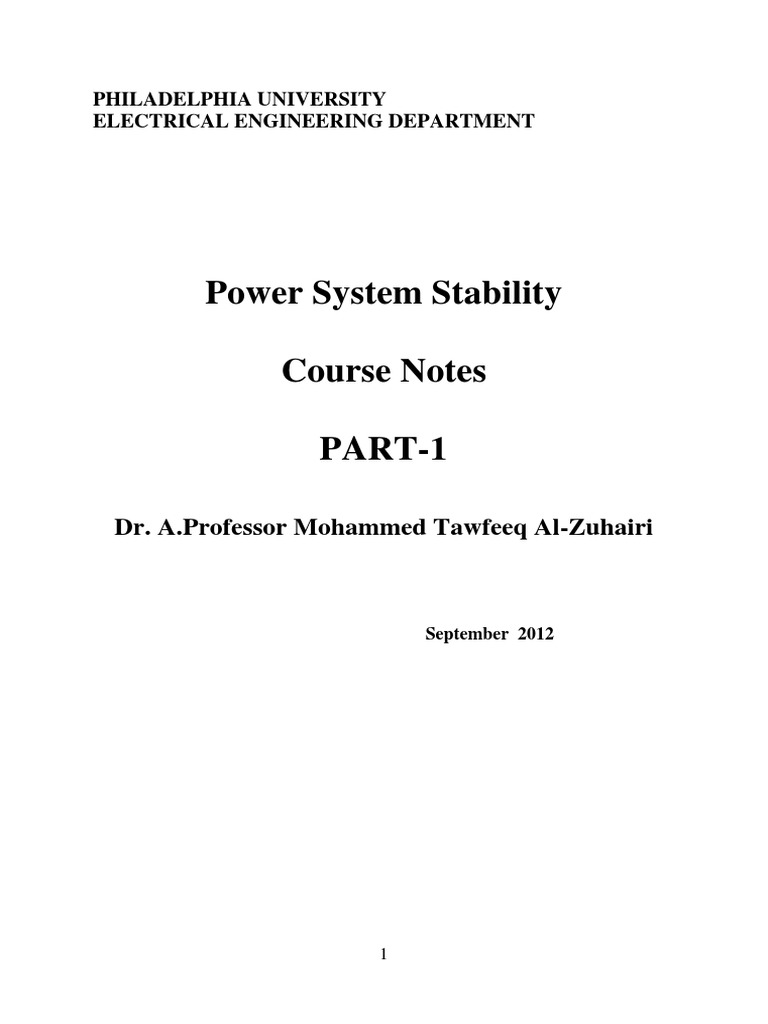 Power System Stability Course Notes PART1 Dr. A.Professor Mohammed