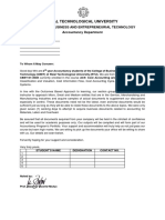 Letter of Requirement For Special Project in Cost Accounting & Control
