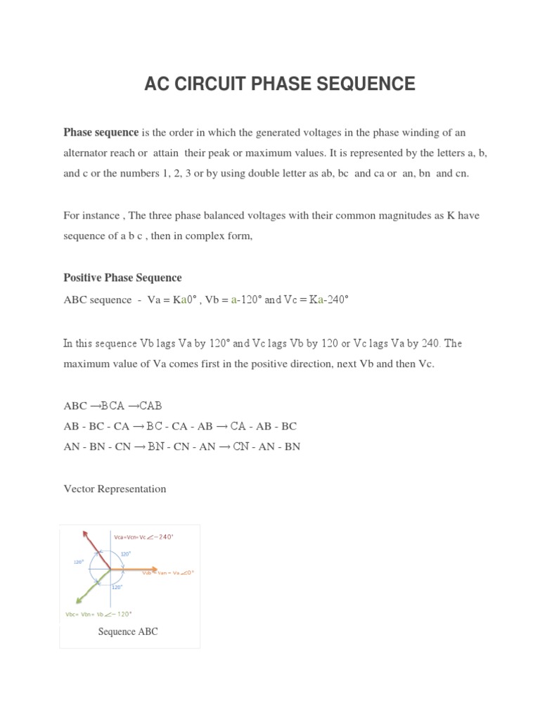 Phase Sequence in Three-Phase Circuits | PDF