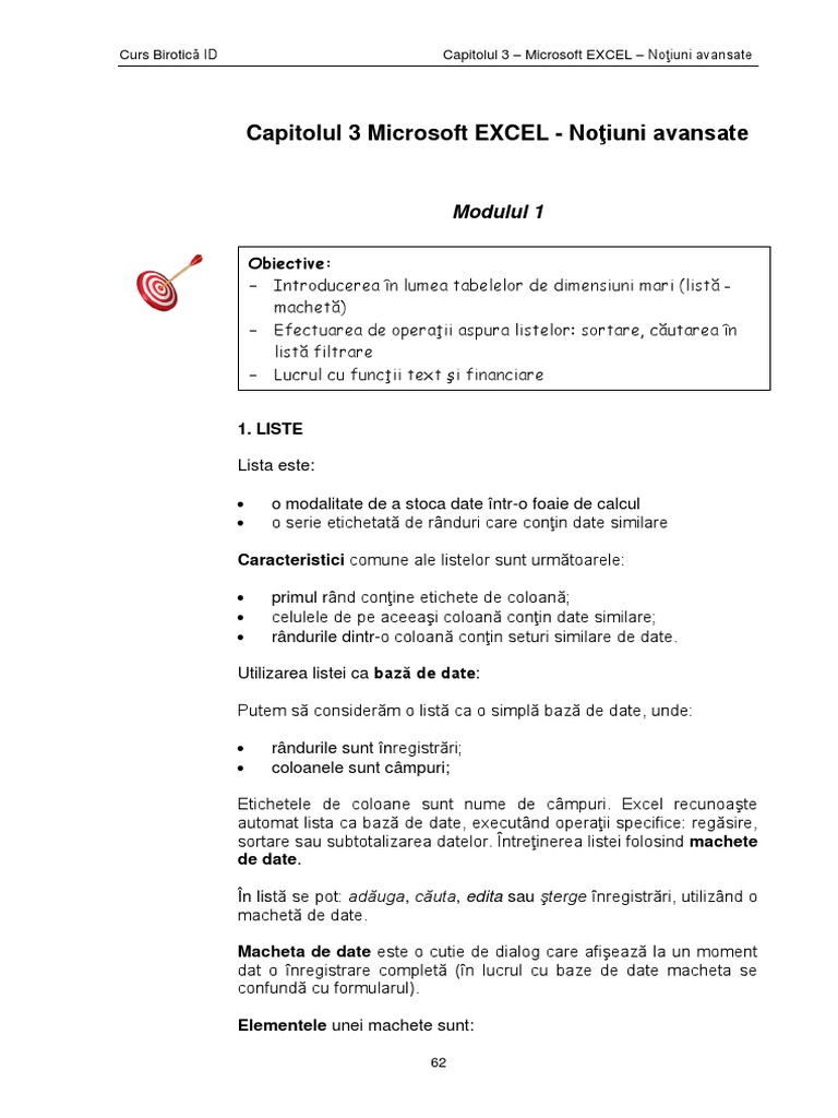 Microsoft EXCEL Noţiuni Avansate | PDF