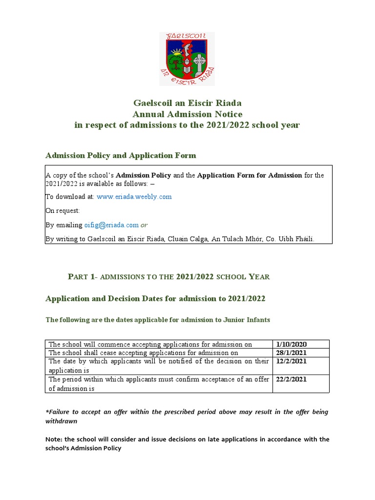 Gaelscoil Admissions Notice 8  PDF