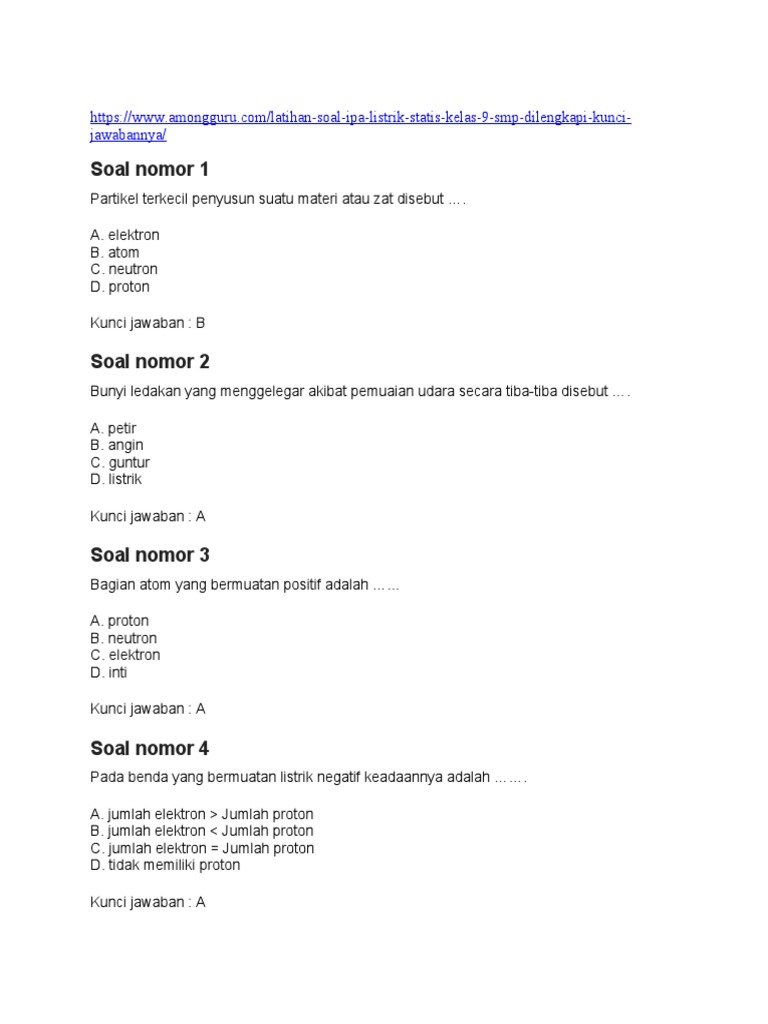 Soal Dan Kunci Jawaban Tentang Listrik Statis.doc Galeri