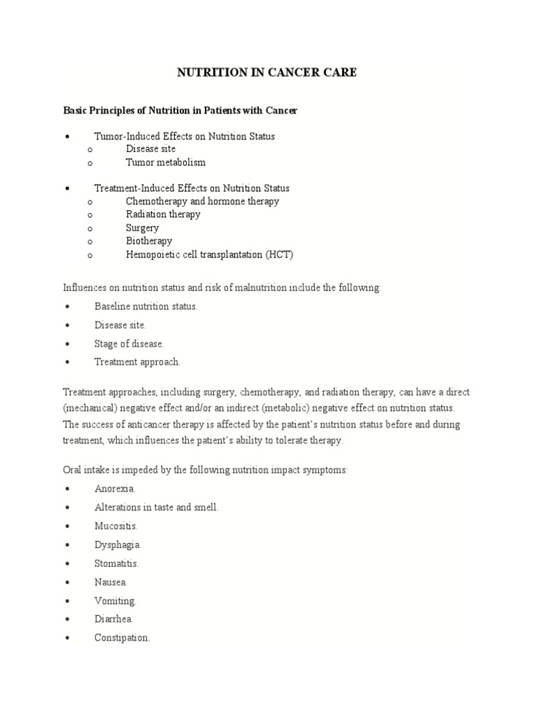 Basic Principles of Nutrition in Patients With Cancer | PDF ...