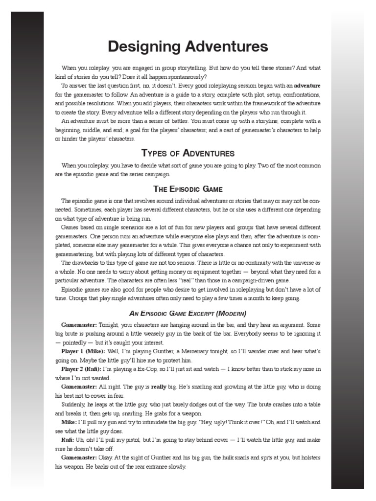 Designing Adventures: Ypes OF Dventures | PDF | Plot (Narrative) | Role ...
