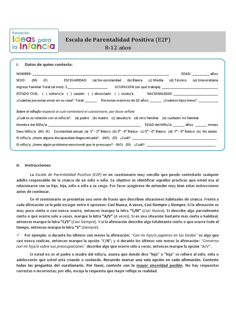 Cuestionario de Parentalidad Positiva E2P | PDF | Salud y bienestar ...
