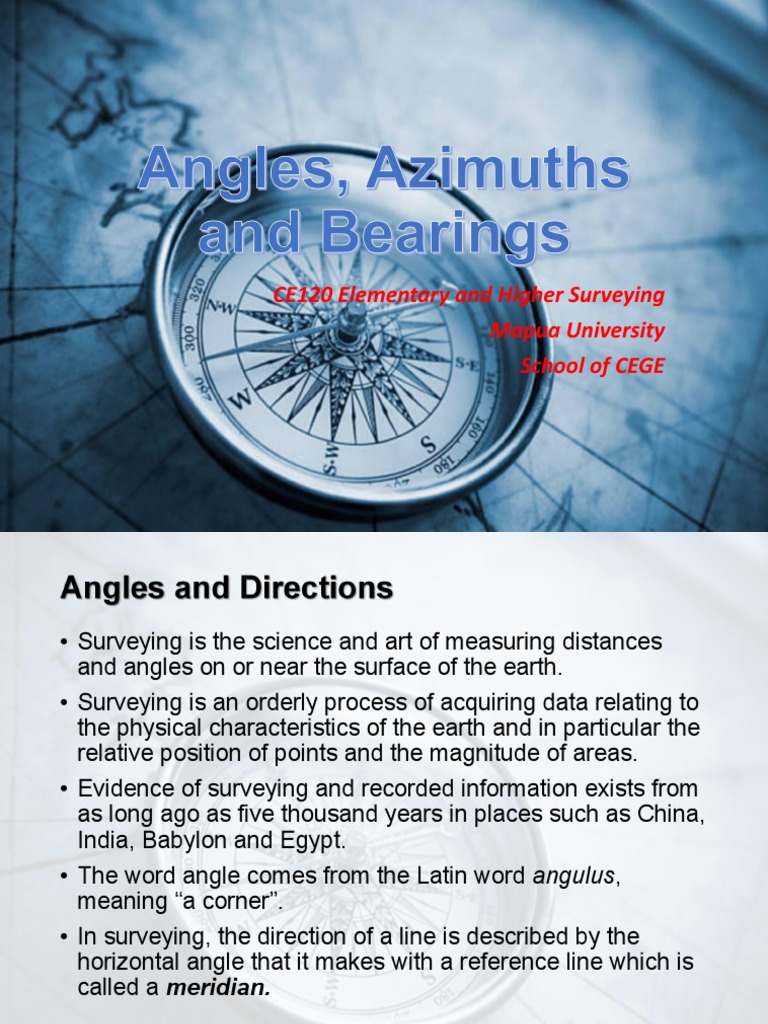 CE120-02 Angles, Azimuths, and Bearings | PDF | Azimuth | Compass
