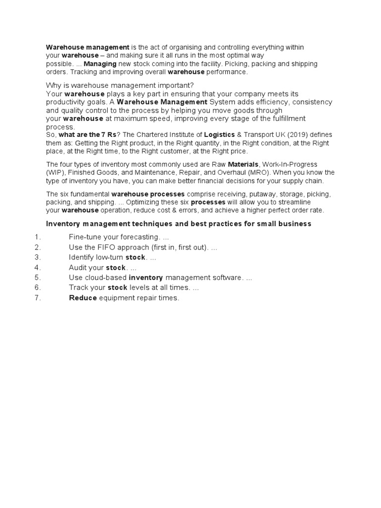 Warehouse Management Is The Act of Organising and Controlling ...