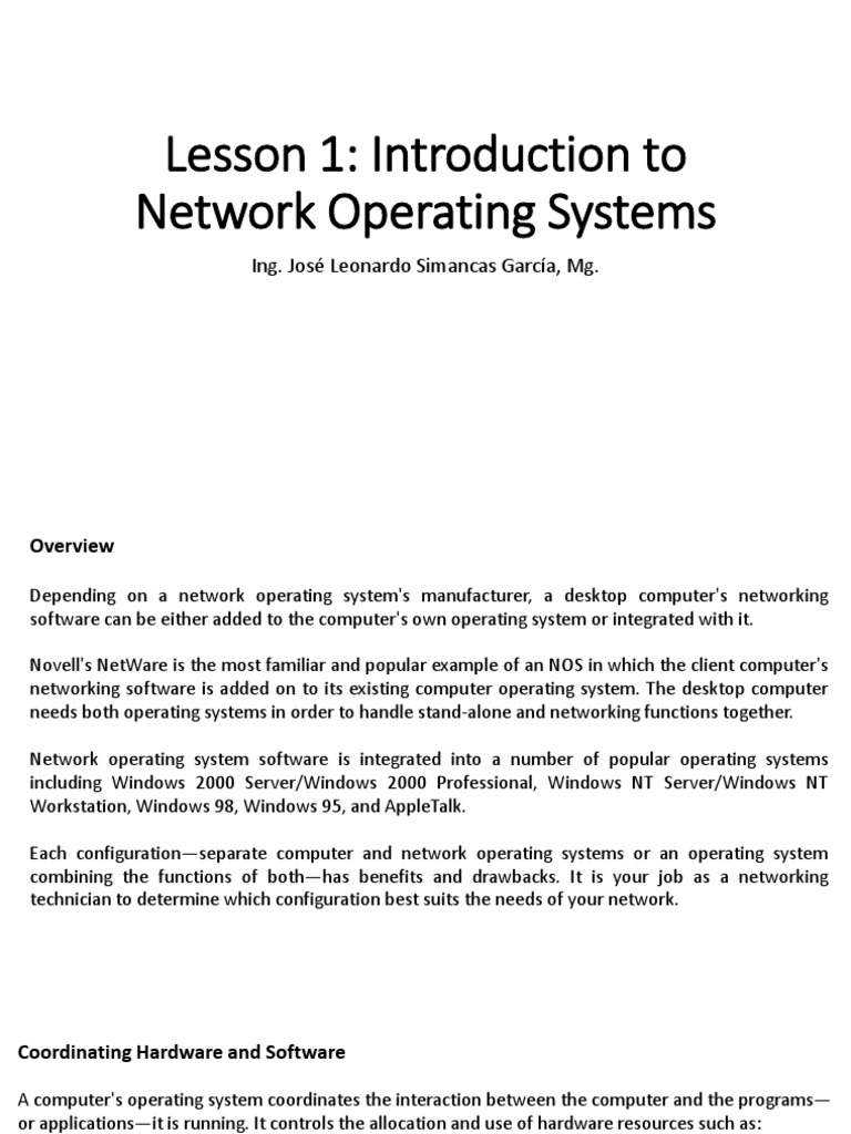 Lesson 1: Introduction To Network Operating Systems: Ing. José Leonardo ...