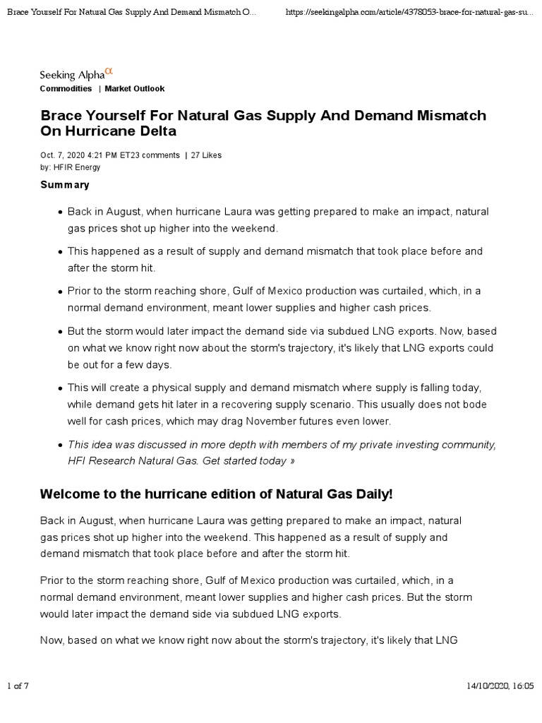 Natural Gas Supply and Demand Outlook | PDF | Liquefied Natural Gas ...