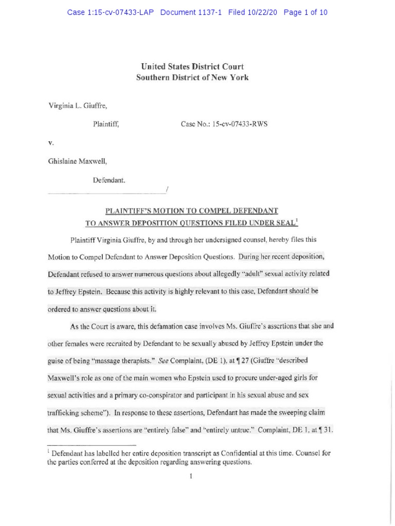 Exhibit 1 - Document 1137-1 | PDF | Discovery (Law) | Deposition (Law)