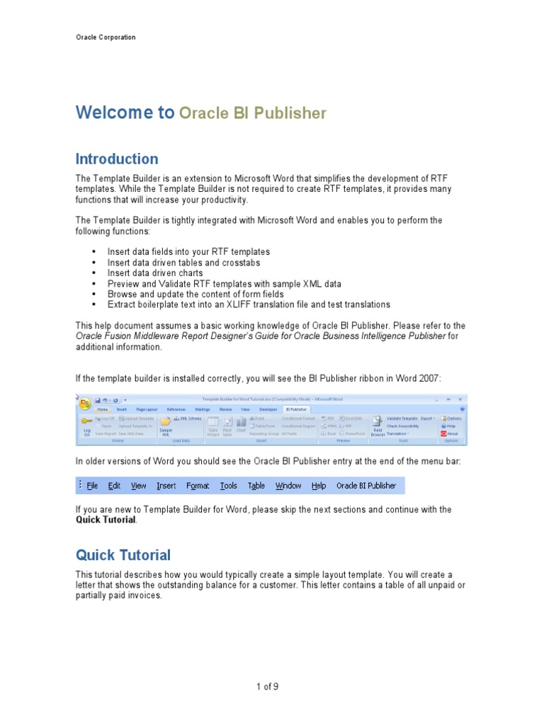 Oracle BI Publisher Template Guide | PDF | Microsoft Word | Oracle ...