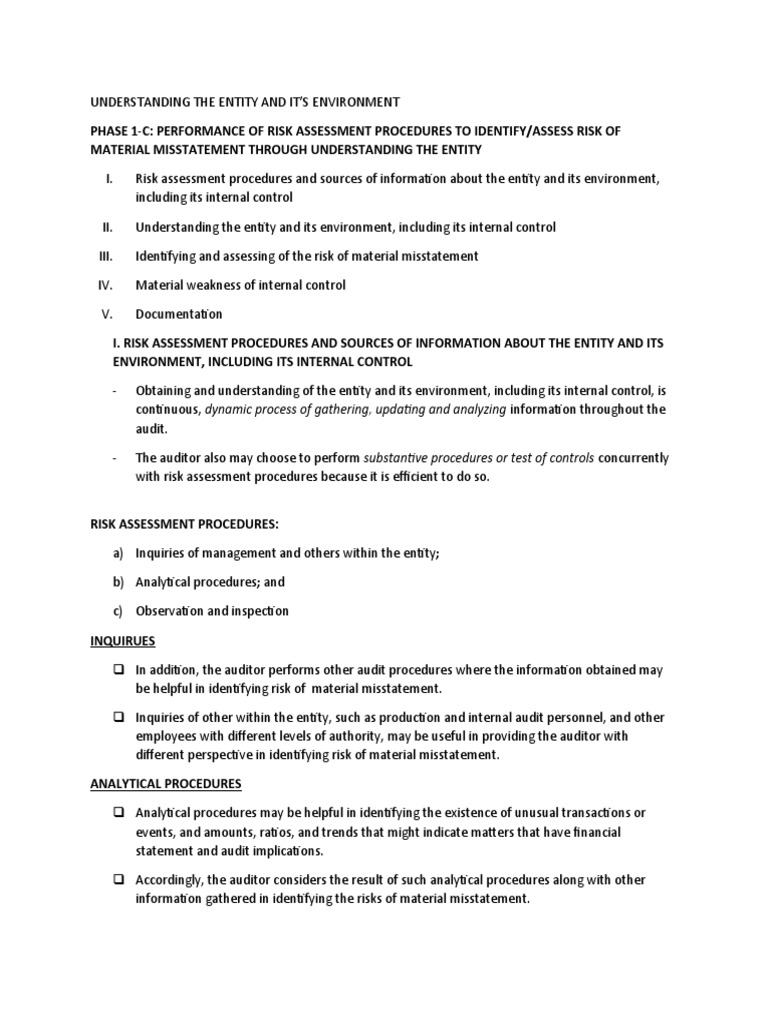 Risk Assessment in Entity Audits | PDF | Internal Control | Audit