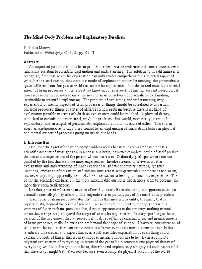 Philosophical Dualism Explored | PDF | Consciousness | Mind–Body Problem