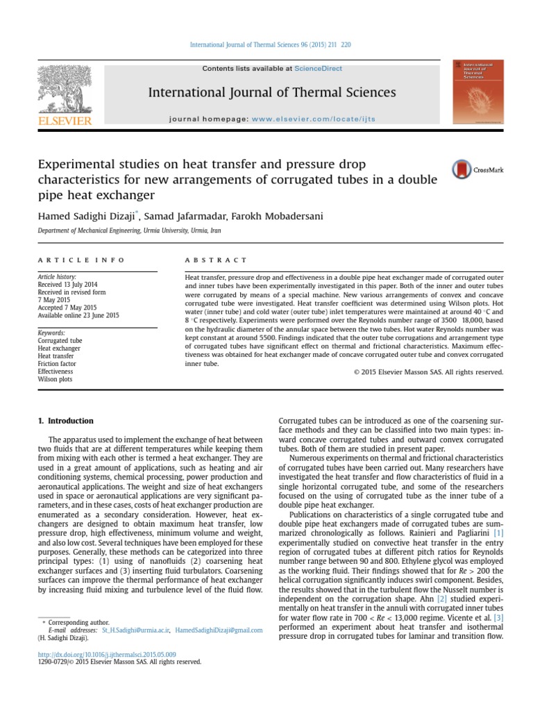 Experimental Studies On Heat Transfer and Pressure Drop Characteristics ...