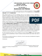 Comunicado de Prensa: Confederación Nacional de Accion Comunal Region Caribe