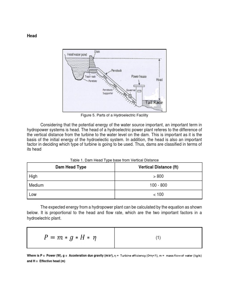 Hydroelectric Head and Energy Basics | PDF
