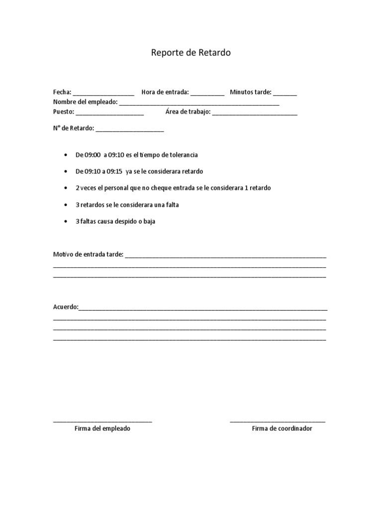 Reporte de Retardos Laborales | PDF | Negocios