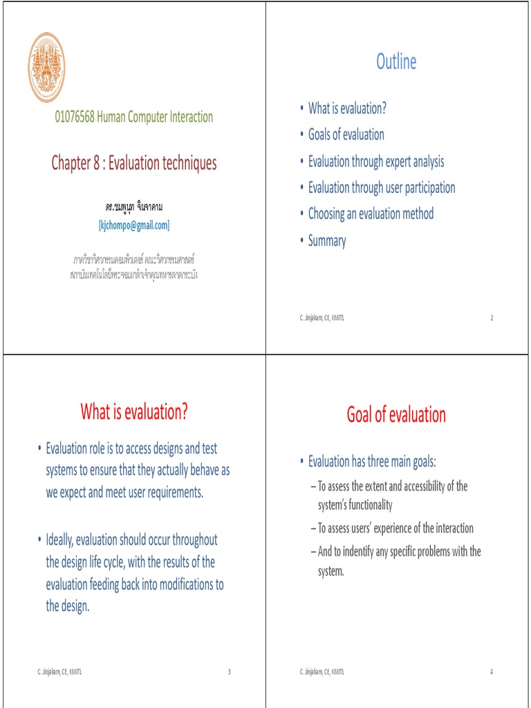Evaluation Techniques in HCI | PDF | Usability | Evaluation