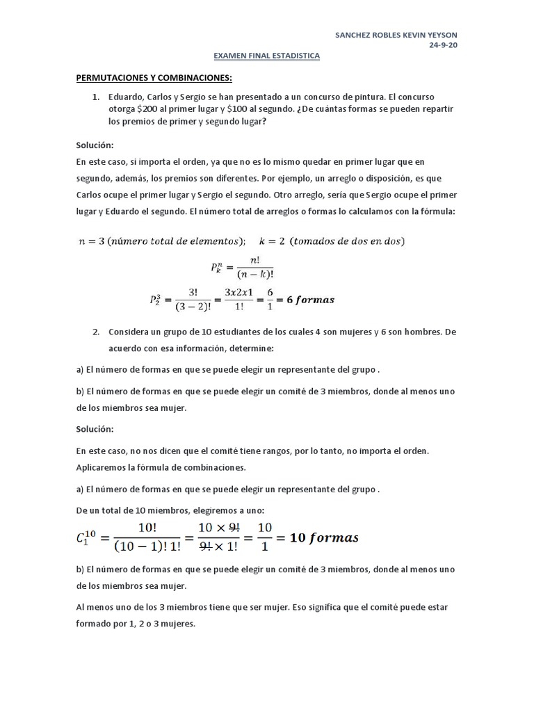 Combinaciones y Permutaciones en Estadística | PDF | Ajedrez | Juego de ...