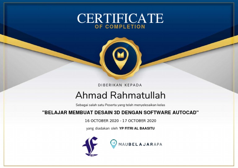 Contoh Sertifikat Autocad 3D PDF Seni Teknologi Rekayasa