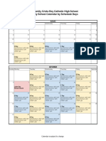 Monthly School Calendar by Schedule Days