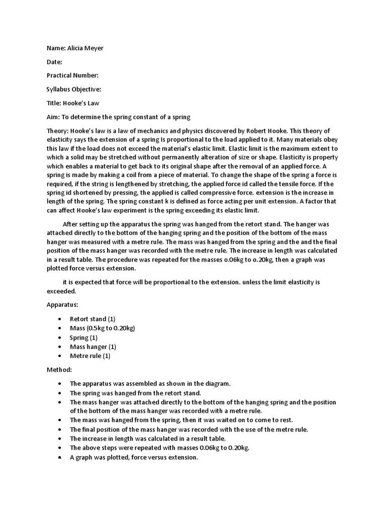 Hooke S Law Pdf Pdf Elasticity Physics Force