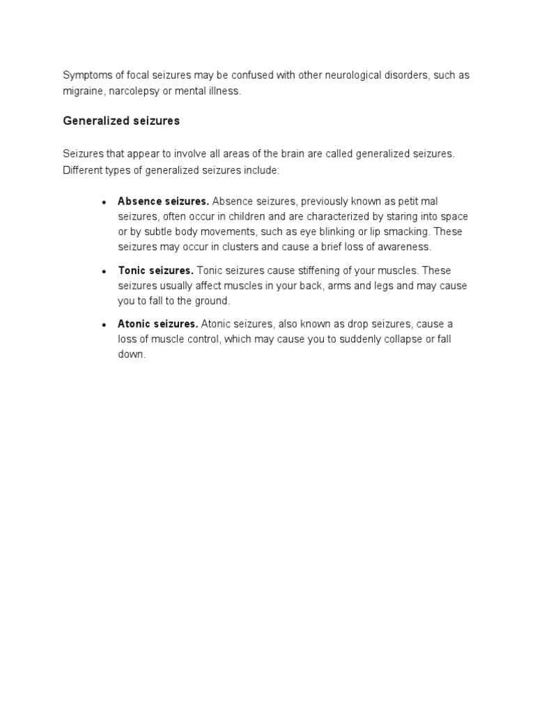 Generalized Seizures Absence Seizures. Absence Seizures, Previously