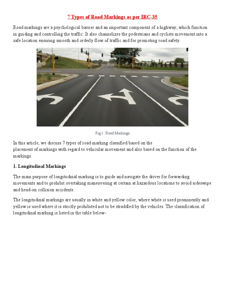 Types of Road Markings per IRC-35 | PDF | Traffic | Road