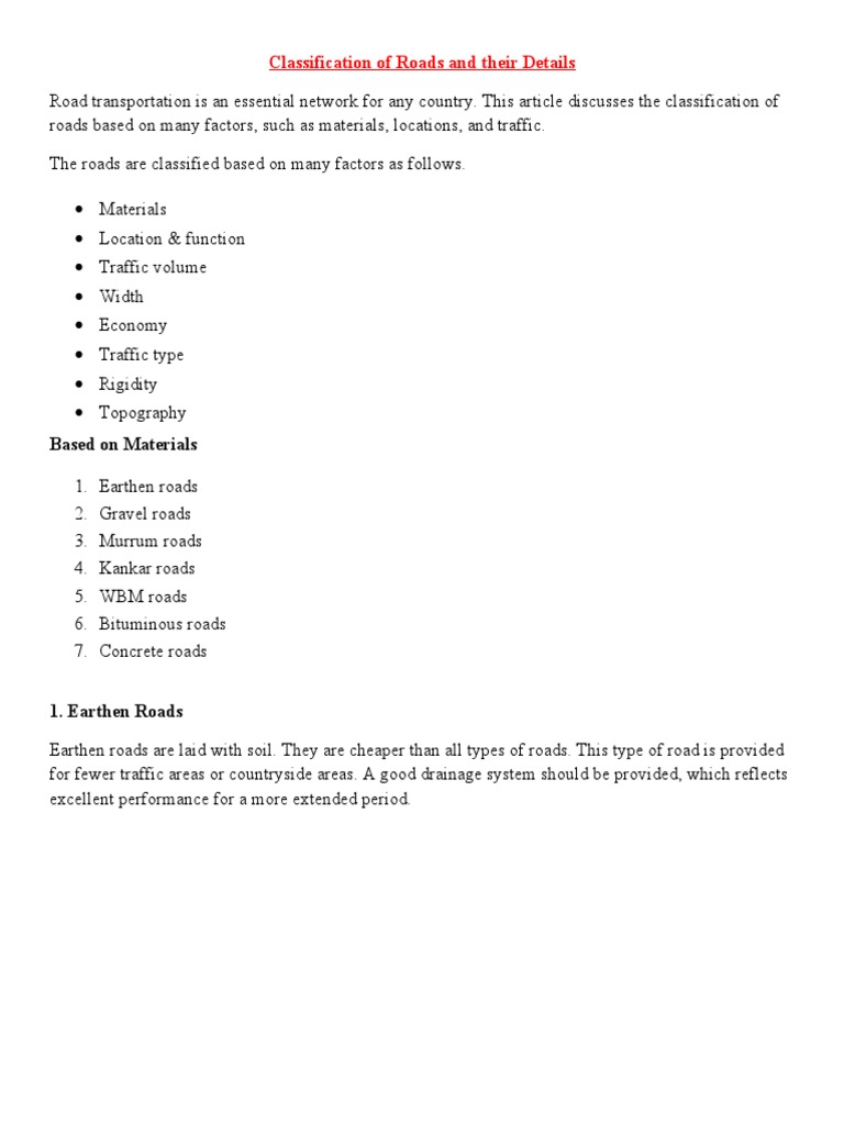 Classification of Roads and Thier Details | PDF | Road | Traffic
