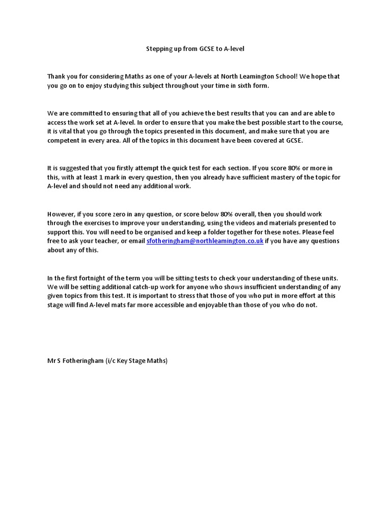 GCSE To A Level Transition Booklet PDF | PDF | Equations | Quadratic ...