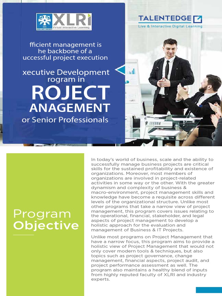 XLRI PM Brochure PDF Project Management Risk Management