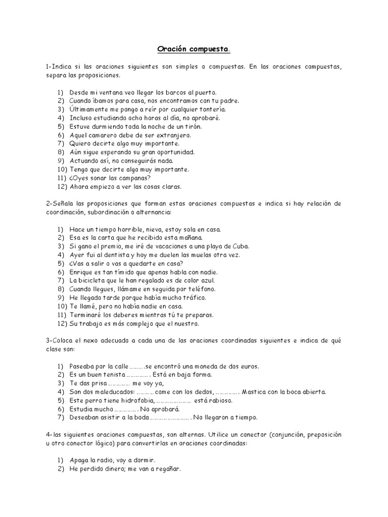Ejercicios de Oraciones Compuestas | PDF | Poesía