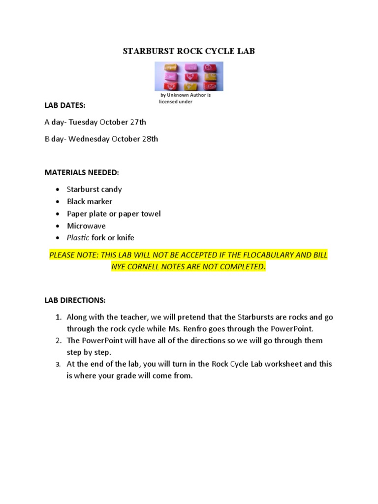 Directions For The Starburst Rock Cycle Lab PDF